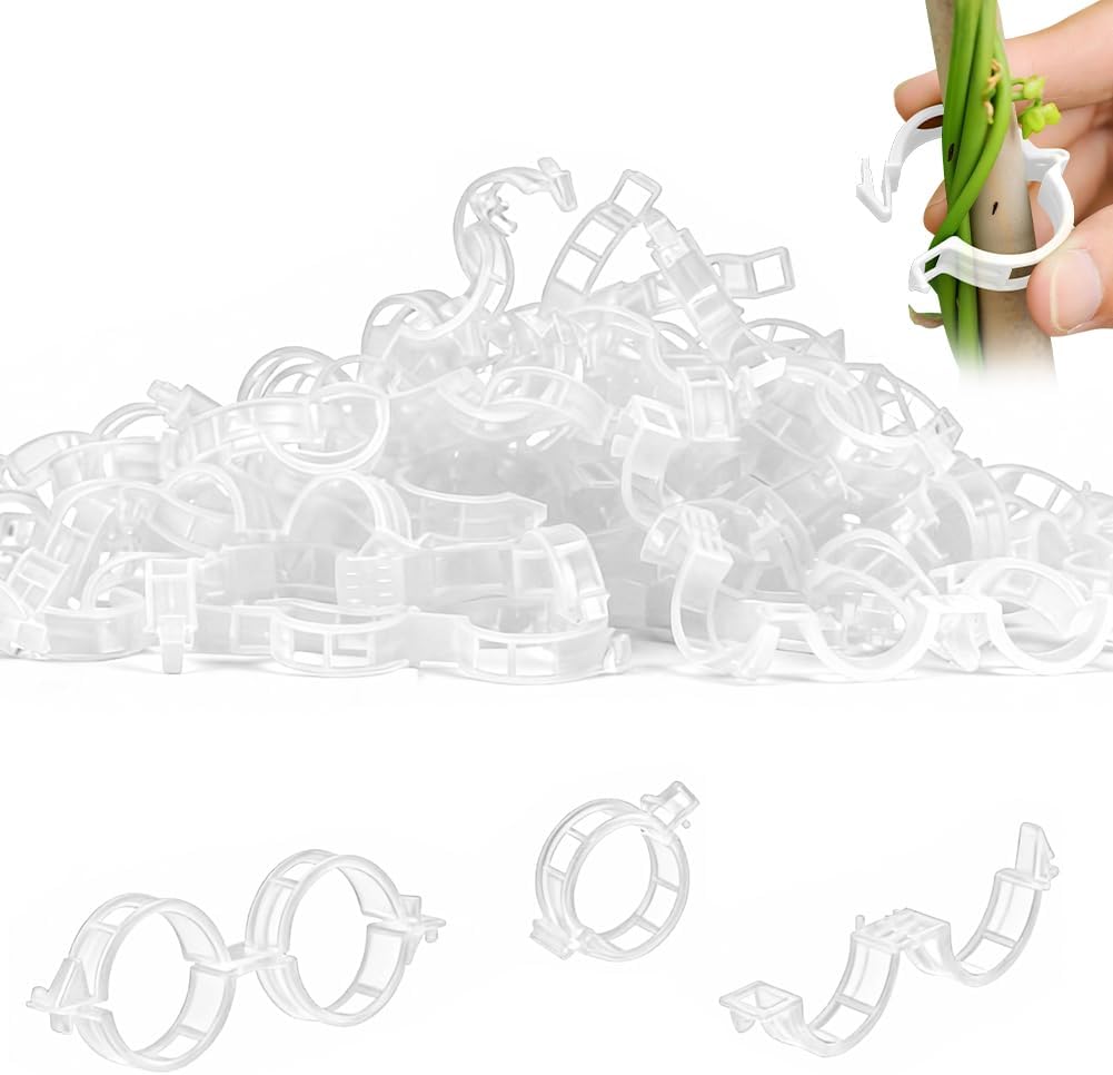 Plant Parenting - 100個入り 植物サポートクリップ 再利用可能なガーデンクリップ、固定用プラスチック製植物クリップ、トマトサポートクリップ、つる性植物用トレリス紐用