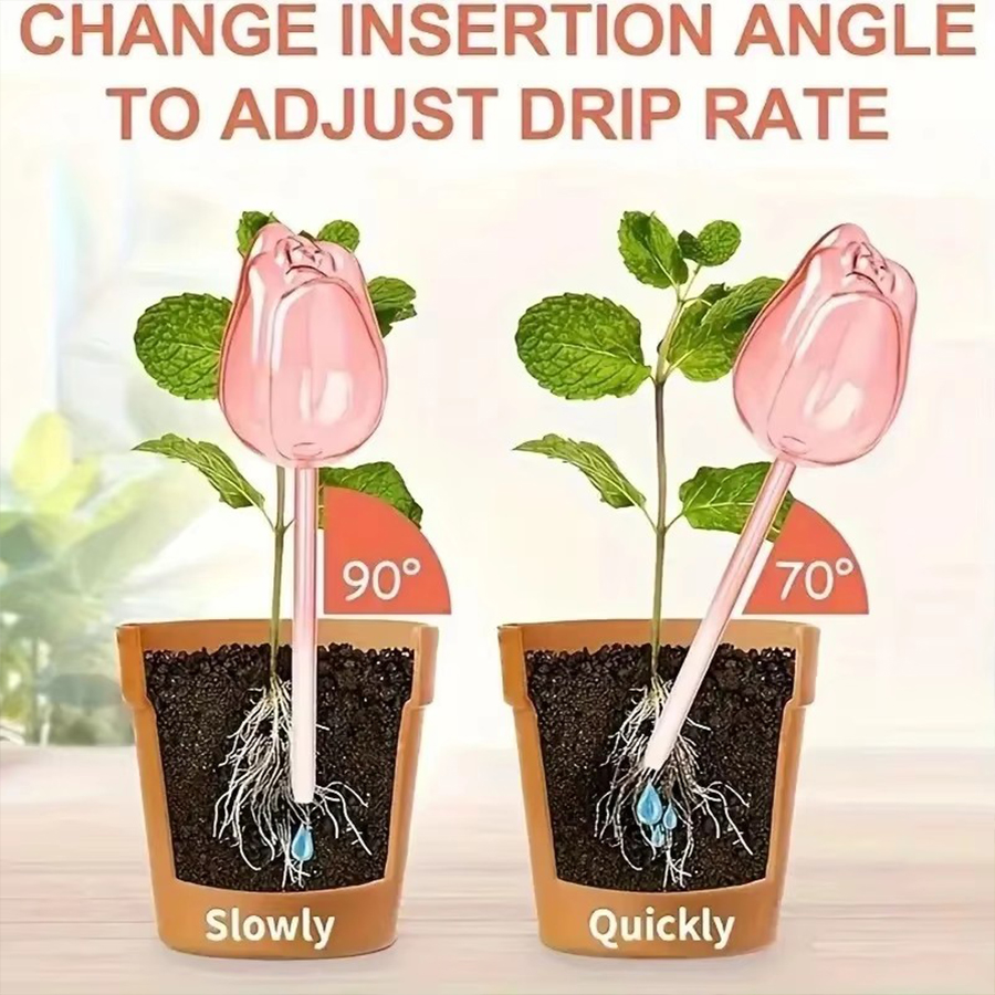 透明な厚手のPET製チューリップ型自動給水スパイク、室内鉢植 - Plant Parenting のレビューと価格